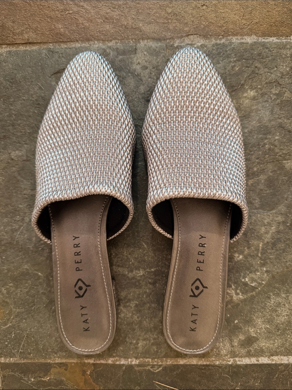 Katy Perry Collections Metallic Silver Woven Slip-On Mules